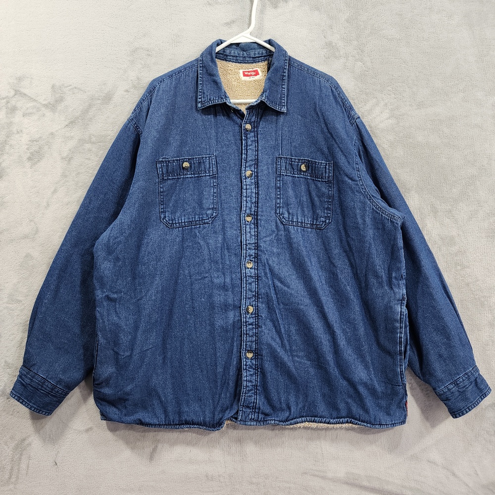 Wrangler Jacket Mens XL Blue Sherpa Lined Denim Button Front Western Winter